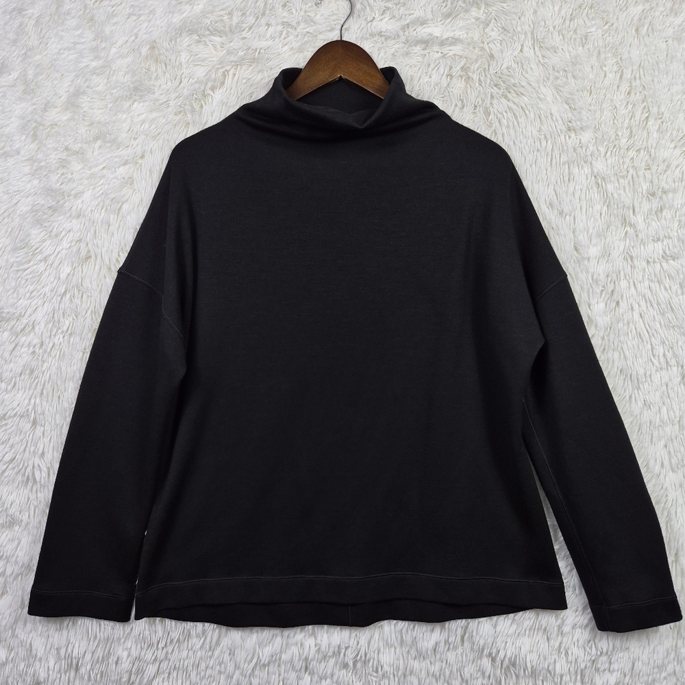 Lululemon Womens Merino Wool Black Mock Neck Sweater Sz 4 T3 Oversized